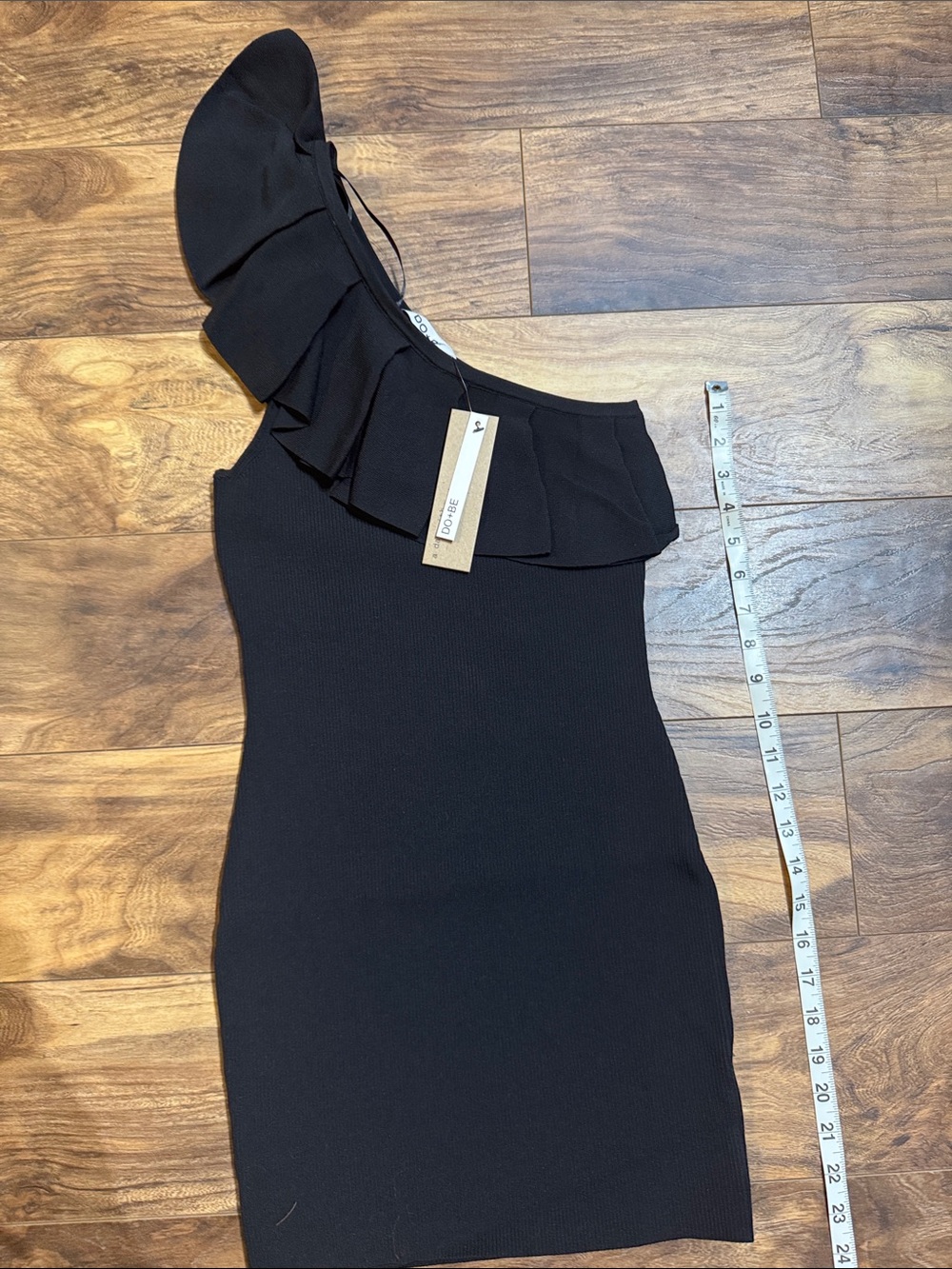 DO+BE Black One-Shoulder Ruffle Knit Dress
